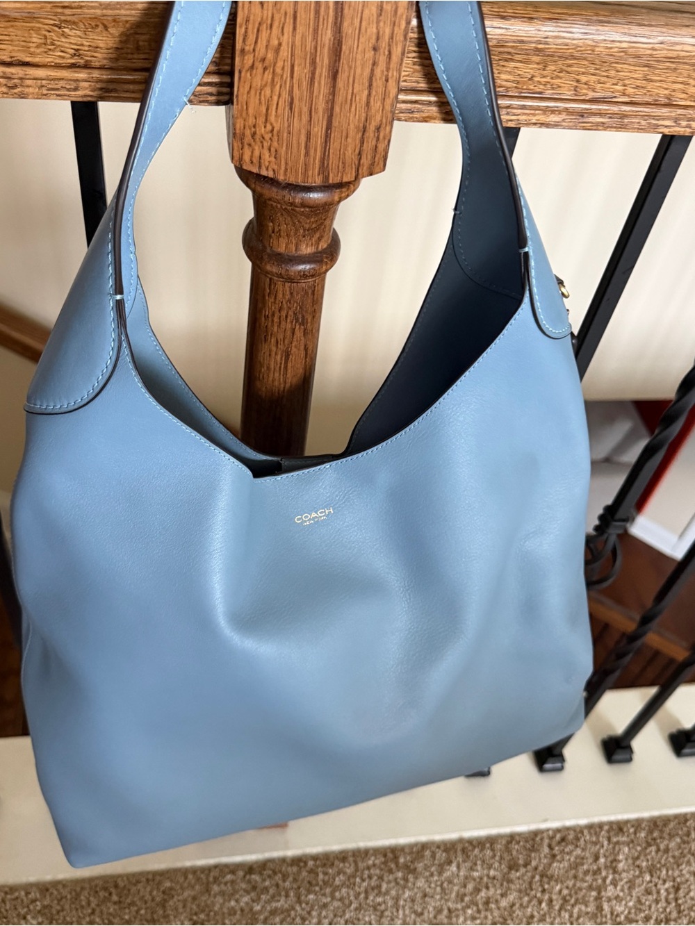Coach Light Blue Leather Shoulder Bag with Gold Logo Brooklyn28 - Picture 4 of 4